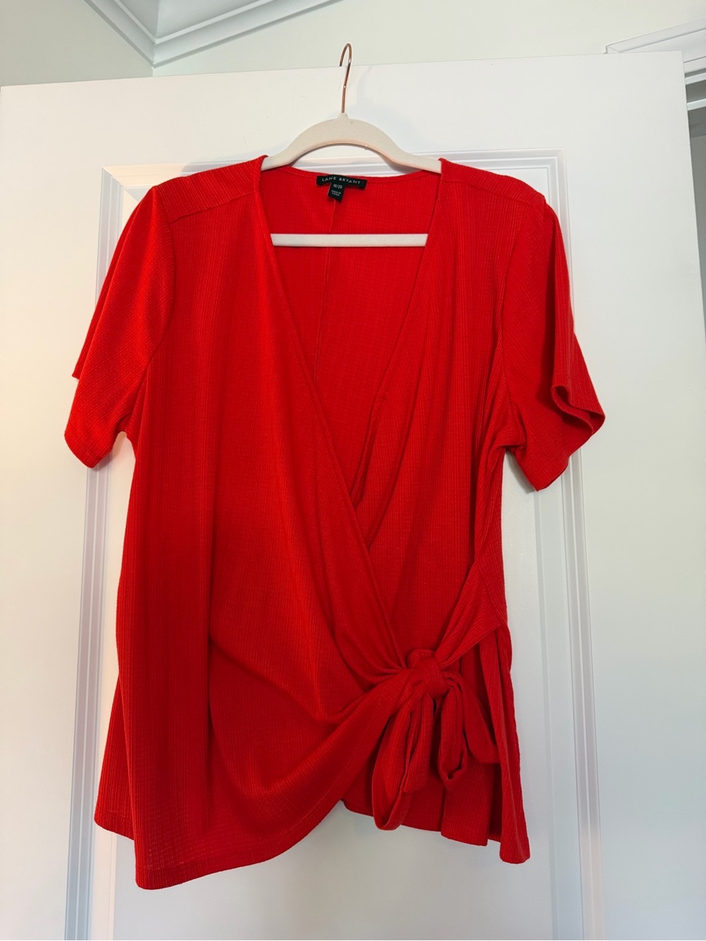 Lane Bryant Bright Red Short-Sleeve Wrap Blouse